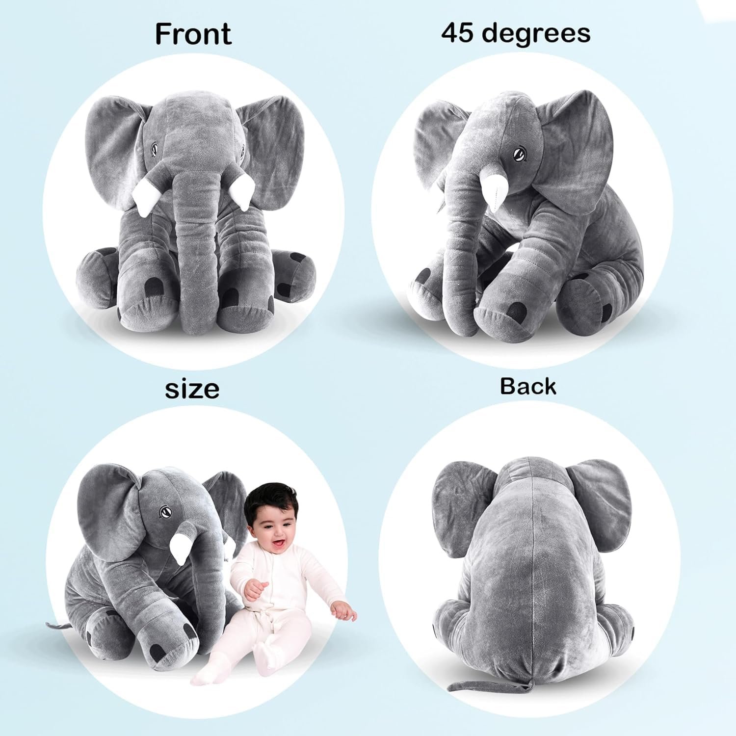 TeddyTwist Elephant Soft Toy, Big Size Fibre Filled Stuffed Animal Plush Hugging Toy for Kids (60 cm) (Grey) - Image 3