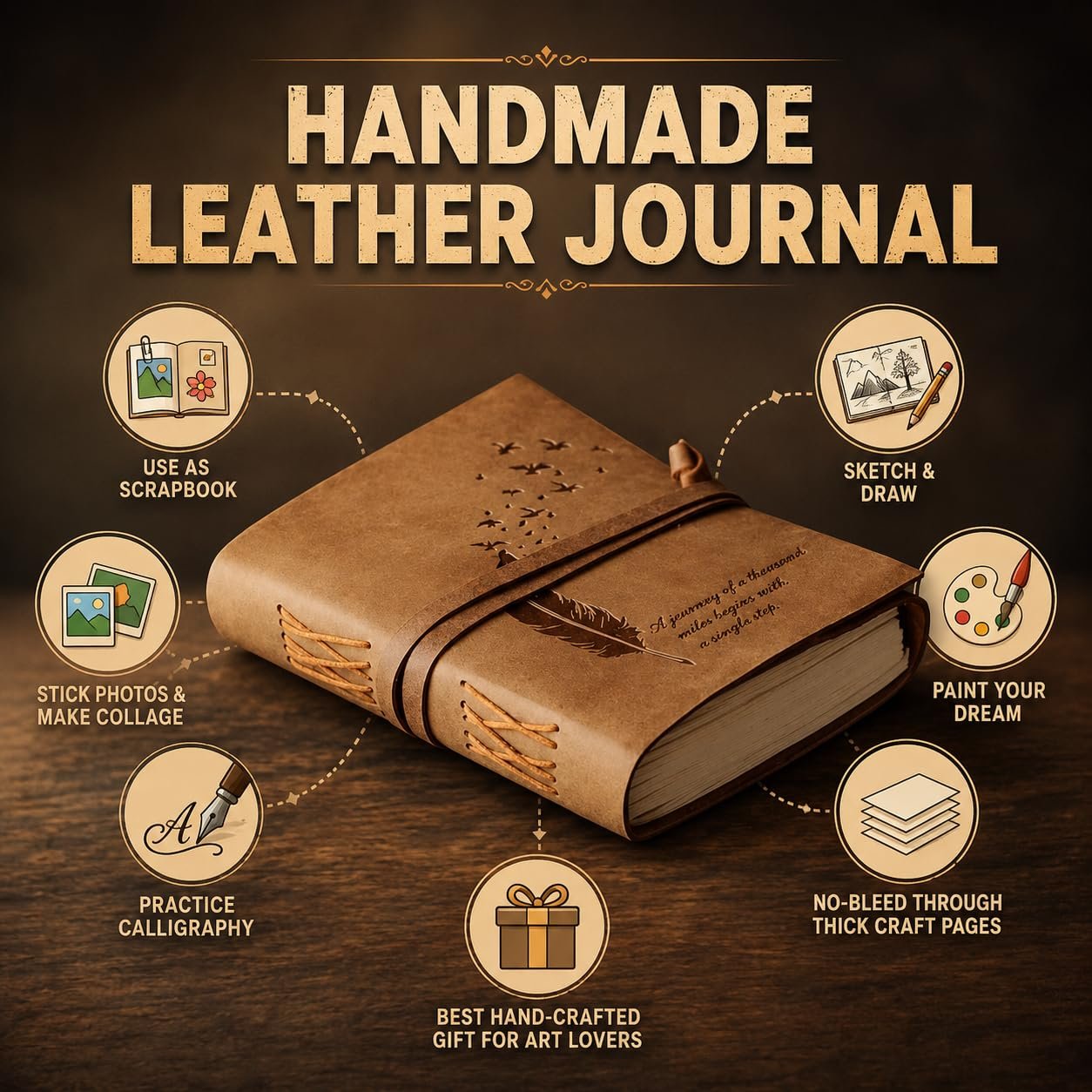CAVALO - Be Unique Leather Diary Embossed With Leaf of Tree & a Quote Antique Handmade Leather Bound Diary cum Notepad for Men and Women Plain Paper of 5×7 Inch Size 240 Pages Perfect for Travel Diary - Image 2