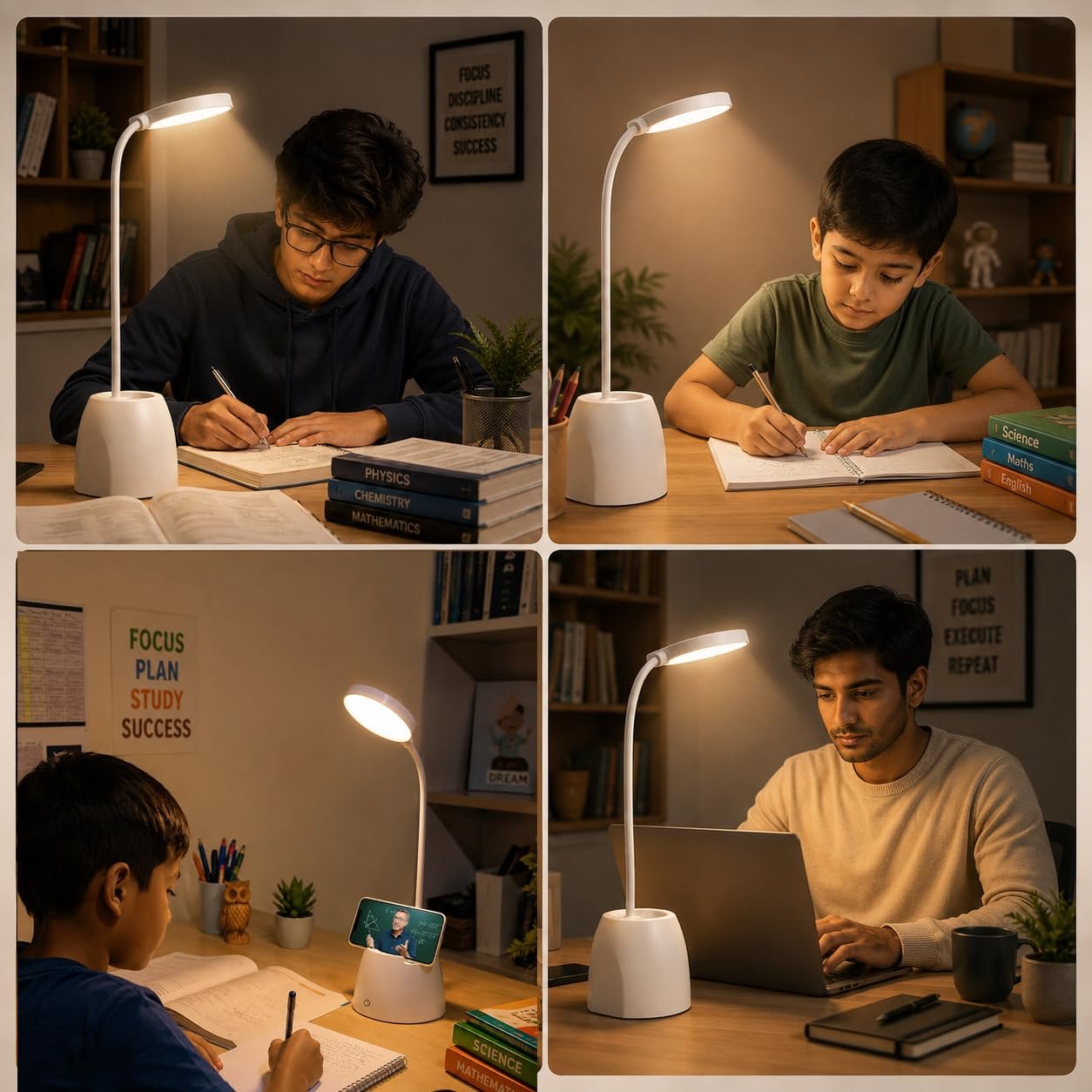 BKK Rechargeable LED Study Table Lamp with Touch Sensor, 3 Color Modes & Stepless Dimming, Portable USB Desk Light for Study, Reading & Bedside (Goosneck 45x11x10cm) - Image 3