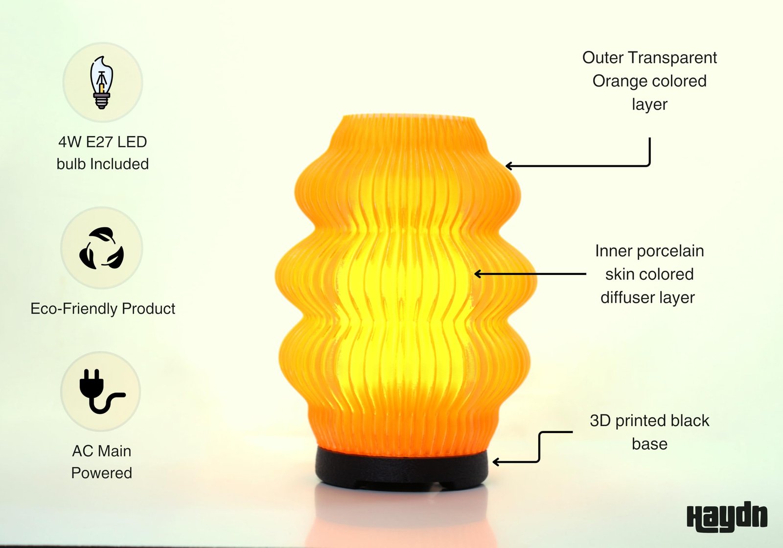 Haydn Clear Orange LED Ambient Table Lamp for Bedroom & Living Room – Warm Glow Bedside Night Lamp, Decorative Study Desk Lamp, Modern Home Décor Lighting (LED Bulb Included) - Image 7