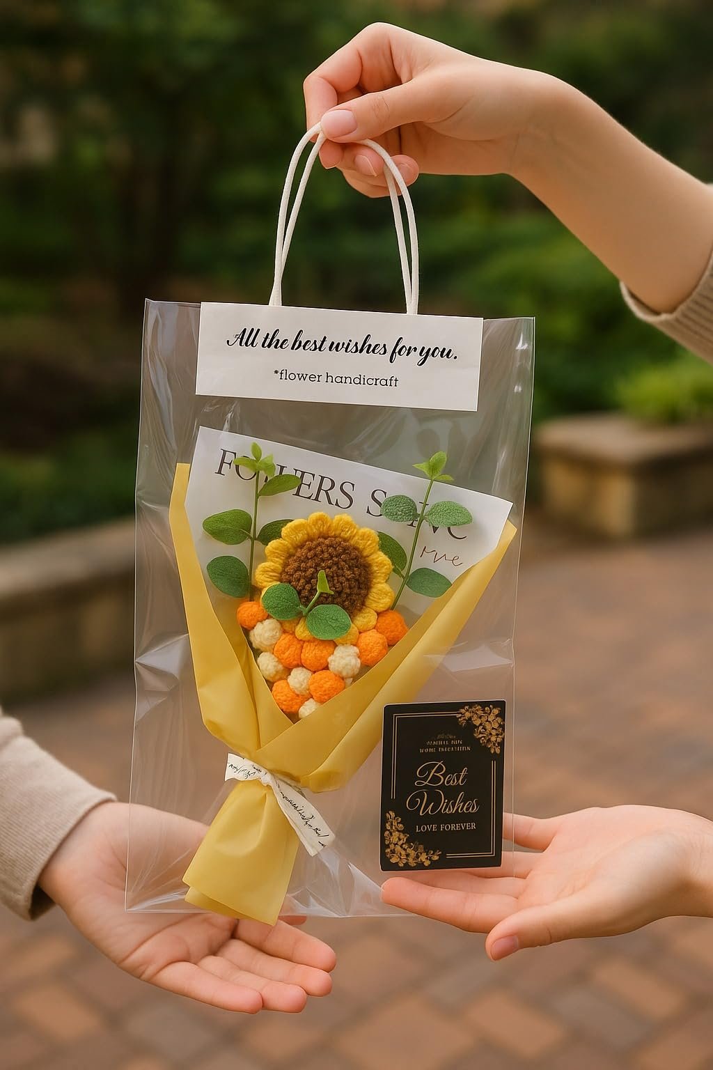 SATYAM KRAFT 1 Pcs Artificial Flower Ready to Use Bouquet for Him Her | Romantic Décor for Anniversary, Wedding, Birthday | Home, Table Office Decoration (Sunflower Daisy Crochet Bouquet) - Image 3