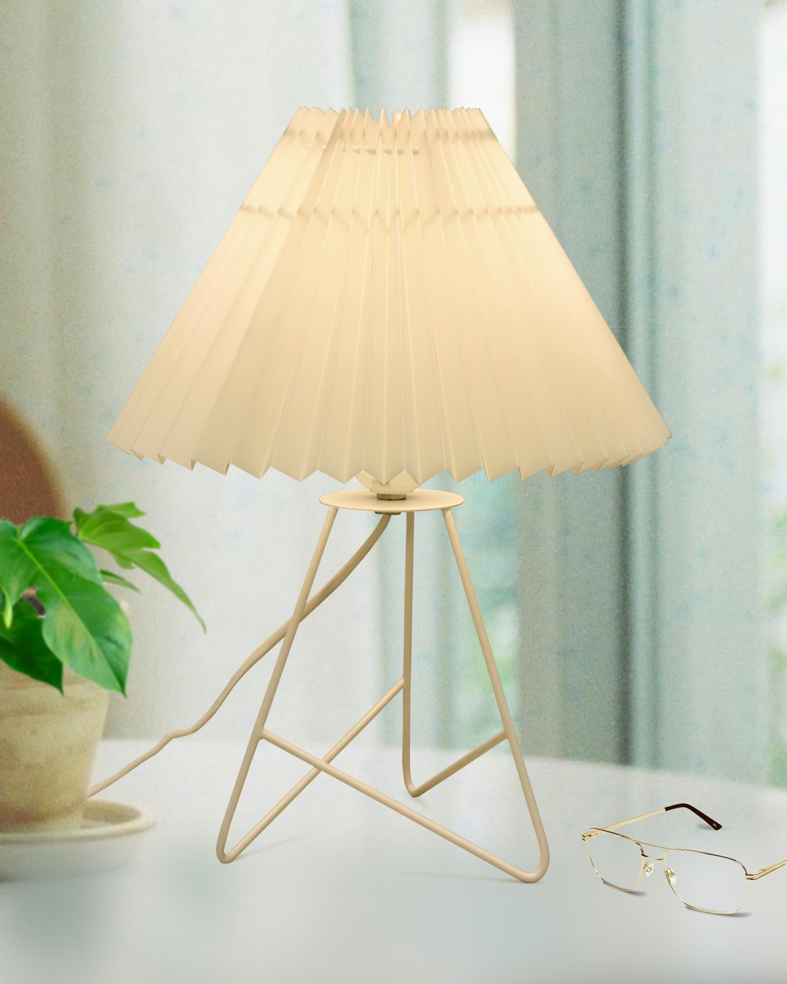 Homesakeยฎ Retro Down to the Wire Metal Table Lamp with Fabric Shade, Bedside Lamp Gift Housewarming Home Living Room, Pleated Shade (Off-White) - Image 8
