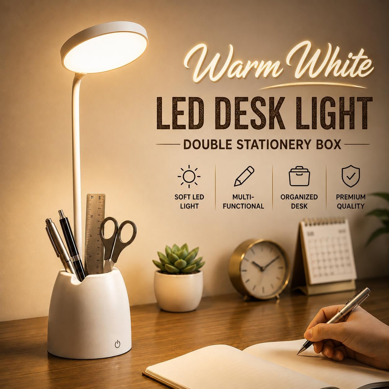 BKK Rechargeable LED Study Table Lamp with Touch Sensor, 3 Color Modes & Stepless Dimming, Portable USB Desk Light for Study, Reading & Bedside (Goosneck 45x11x10cm) - Image 7