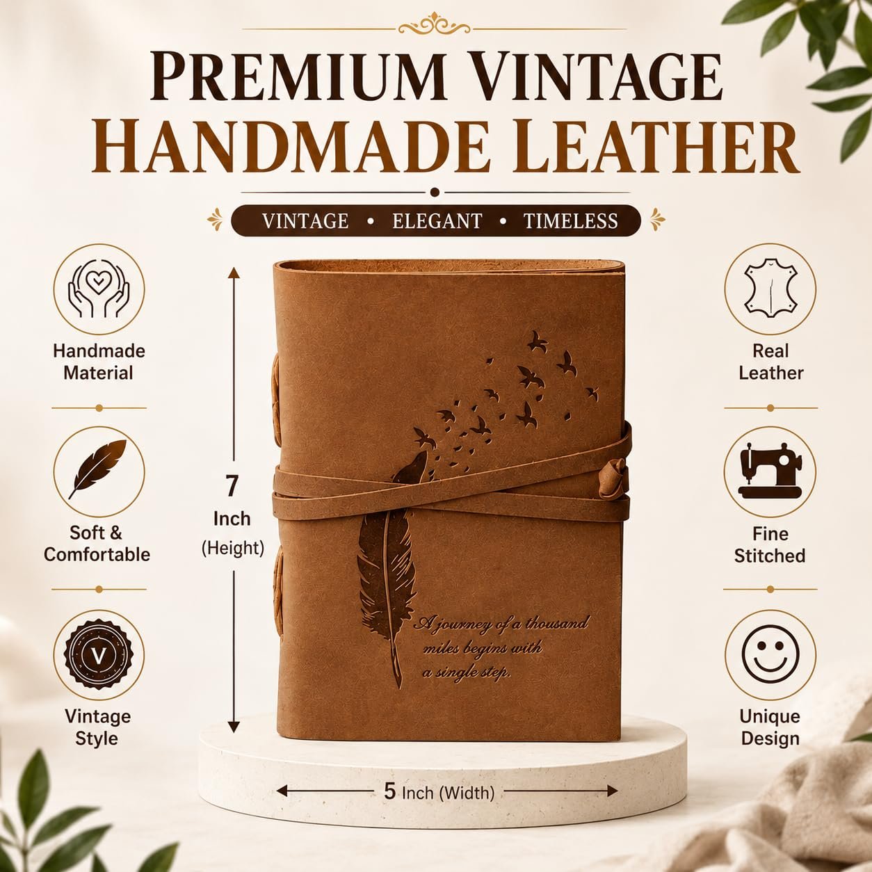 CAVALO - Be Unique Leather Diary Embossed With Leaf of Tree & a Quote Antique Handmade Leather Bound Diary cum Notepad for Men and Women Plain Paper of 5×7 Inch Size 240 Pages Perfect for Travel Diary - Image 3