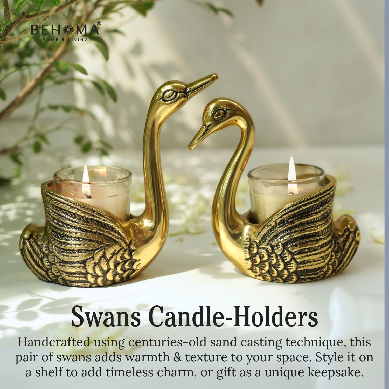 BEHOMA Pair of Swan Candle Holder with Giftbox for Home Decor, Gold - Image 4