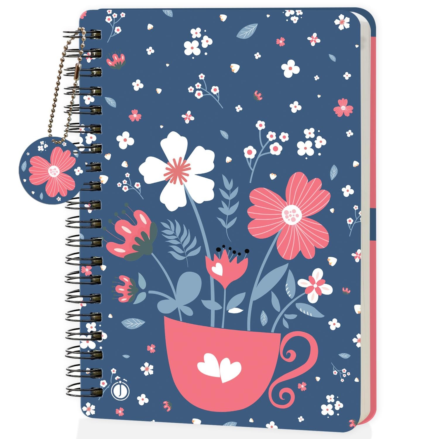 Jhingalala Diaries - A5 Hardbound Wiro Notebook Diary with Floral Theme Based Dangler I Spiral Notebook With Planner and Calendar 2024 I 160 Undated Ruled Pages