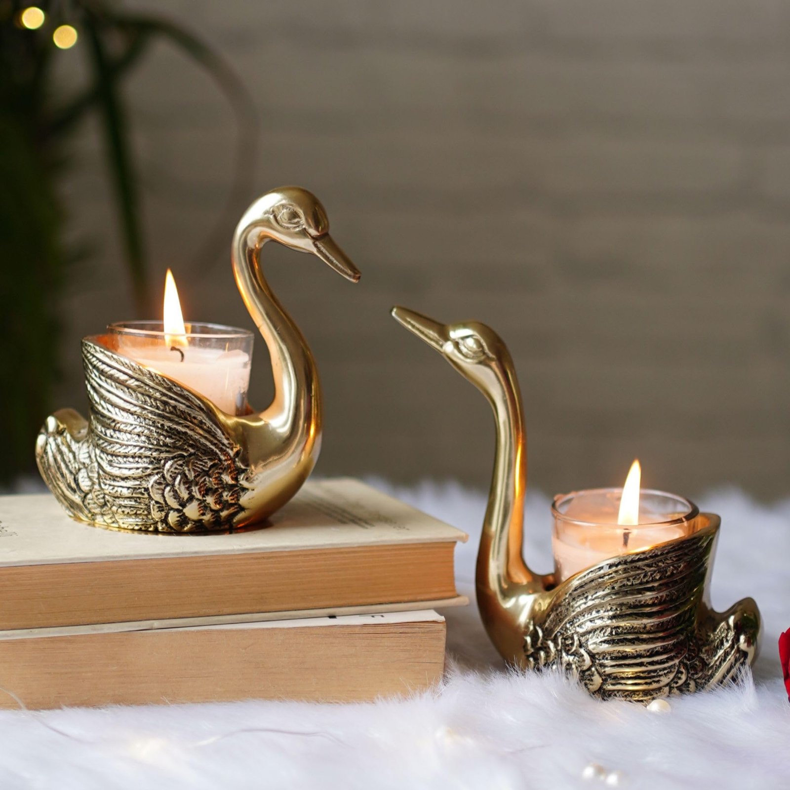 BEHOMA Pair of Swan Candle Holder with Giftbox for Home Decor, Gold - Image 9