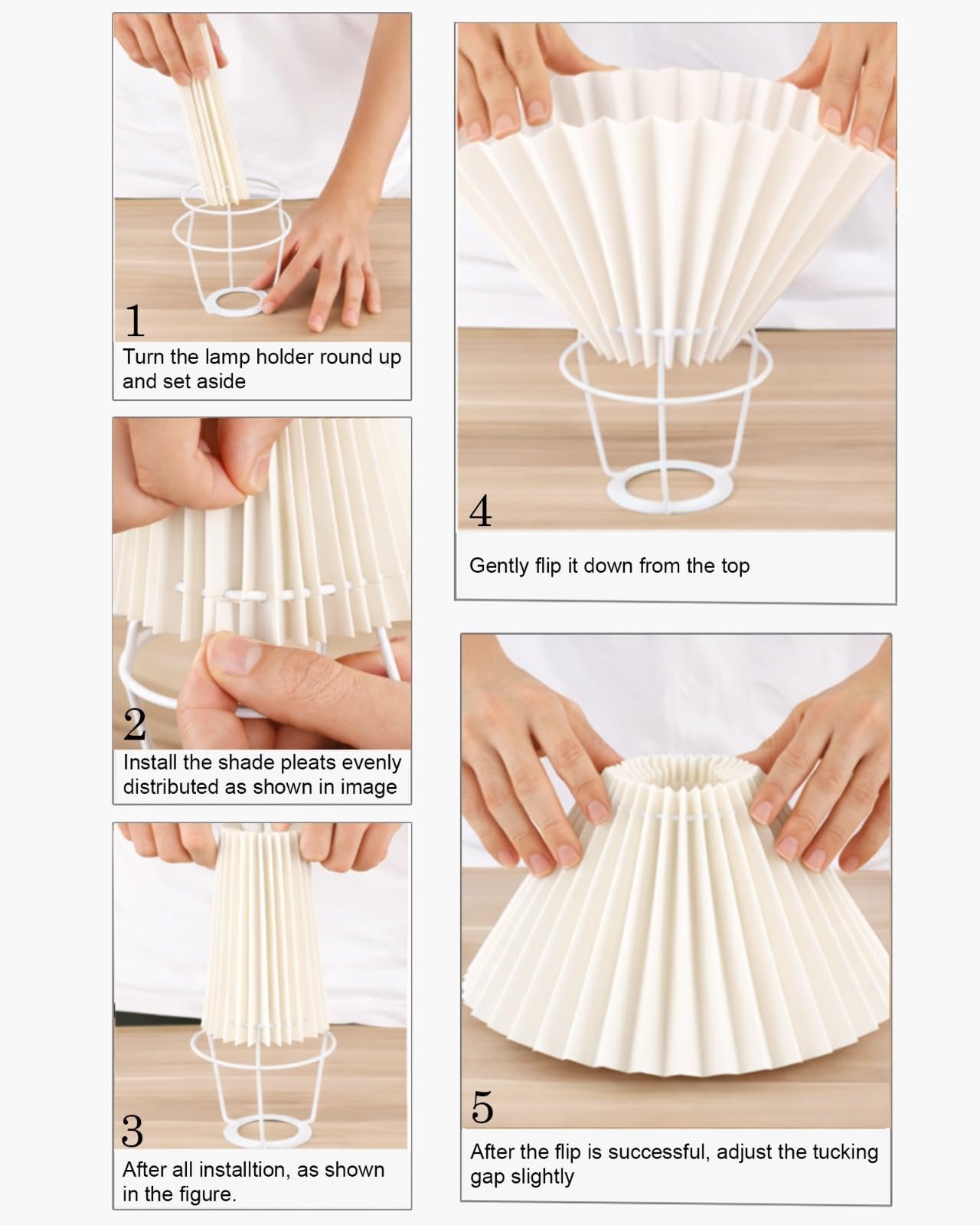 Homesakeยฎ Retro Down to the Wire Metal Table Lamp with Fabric Shade, Bedside Lamp Gift Housewarming Home Living Room, Pleated Shade (Off-White) - Image 6