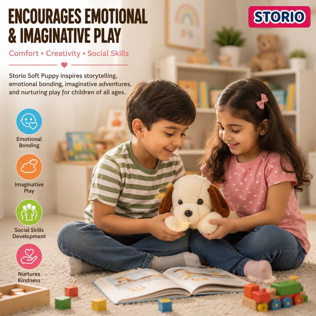 Storio Soft Plush Lying White Puppy Stuffed Animal | Kids Animal Home Decor for Boys & Girls Soft Dog Plush Toy - 25cm - Image 5