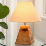 Homesake® Wooden Base Pyramid Table Lamp, Lamps for Living Room, Bedside Night Lamp, Lamp for Bedroom Decoration, Modern Home Décorative Light, Desk Lamp, Study Kids Room Lamp, Home Décor, White Cone