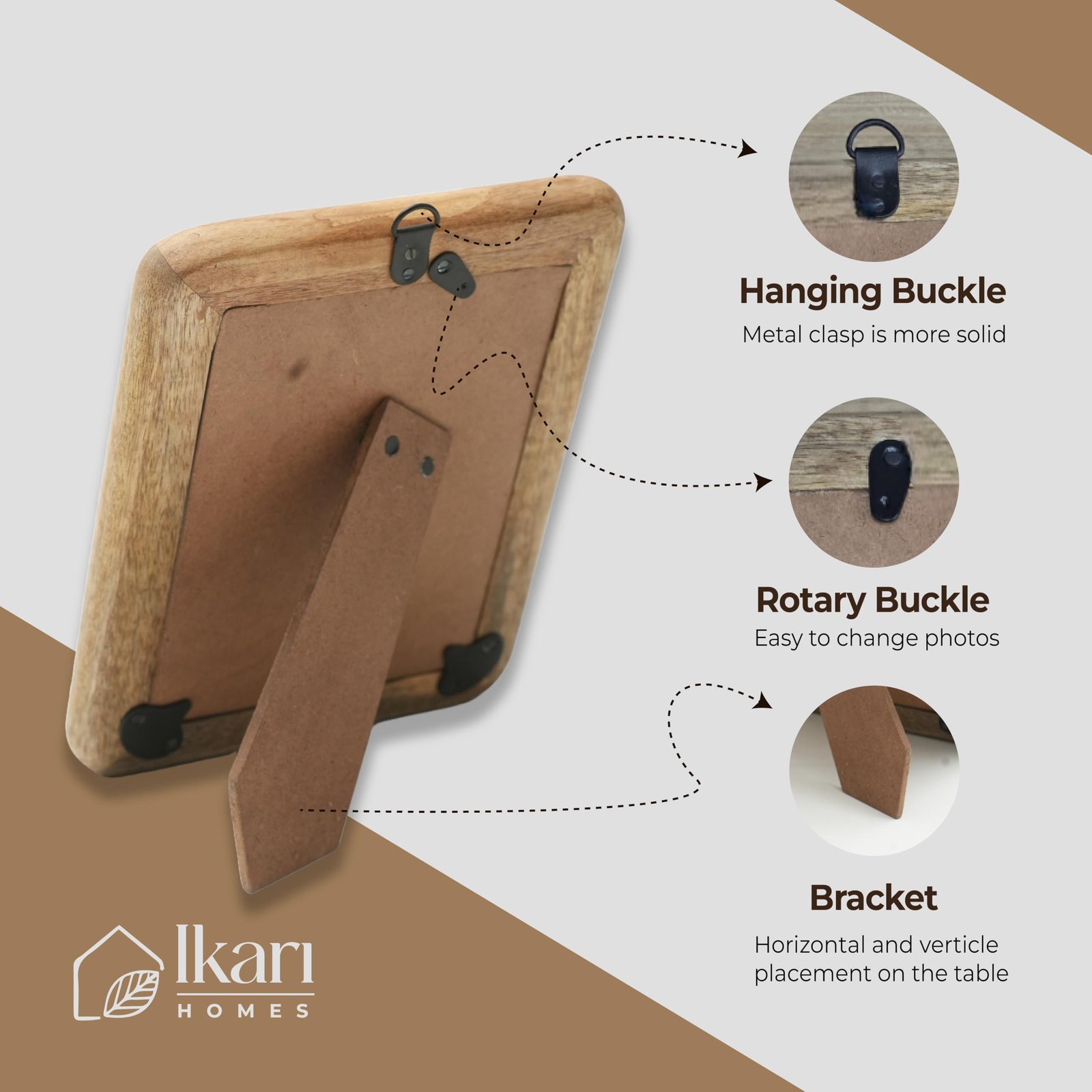 Ikari Homes Wooden Rectangular Photo Frame,Handcrafted Boho Design, Antique Finish,Set With High Definition Glass,Photo Frames For Table & Wall Mount,Home & Office Decor - 5 X 7 Inches - Image 4