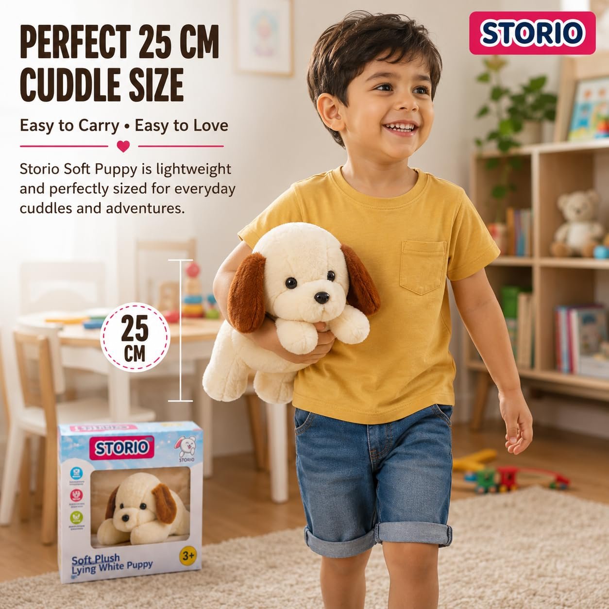 Storio Soft Plush Lying White Puppy Stuffed Animal | Kids Animal Home Decor for Boys & Girls Soft Dog Plush Toy - 25cm - Image 2