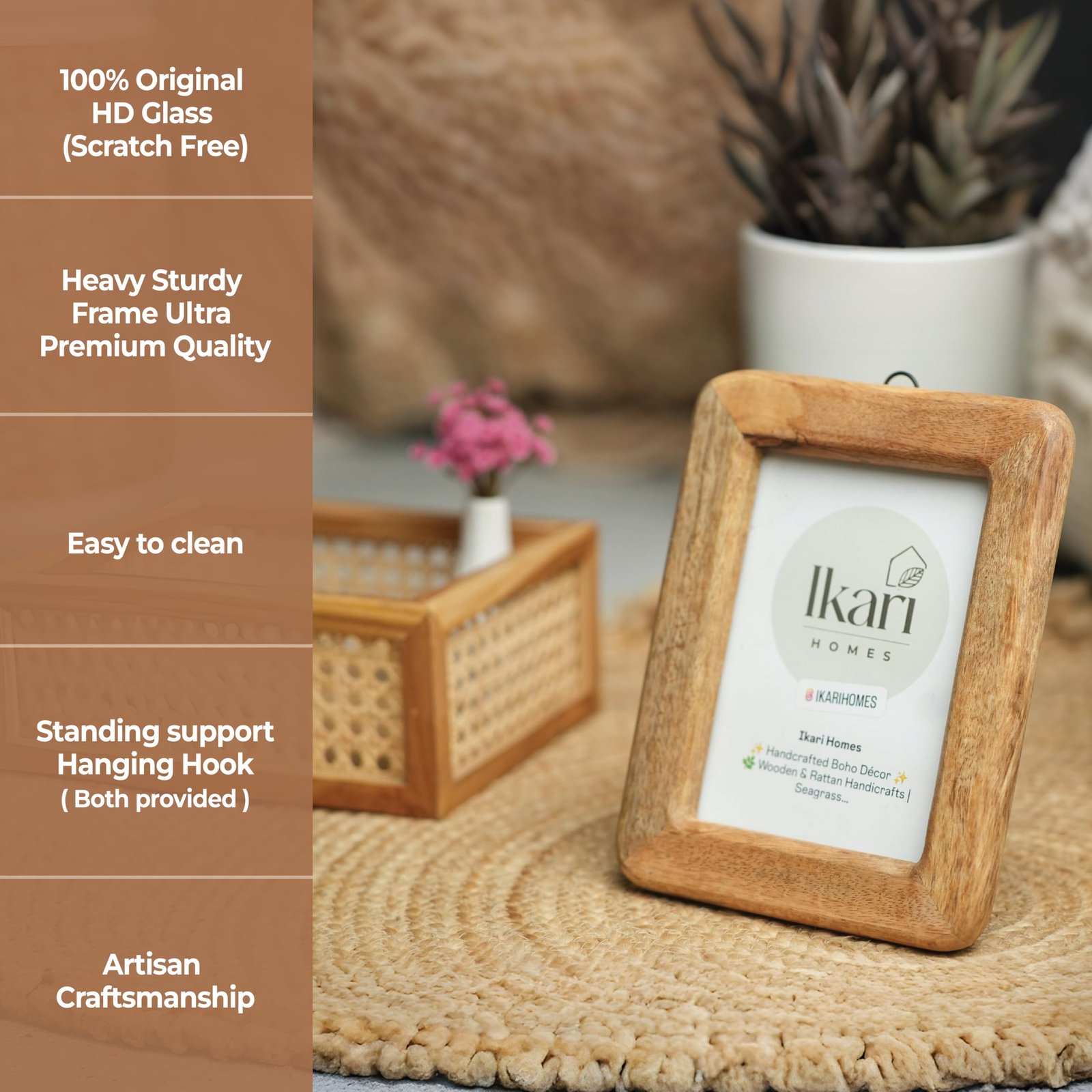 Ikari Homes Wooden Rectangular Photo Frame,Handcrafted Boho Design, Antique Finish,Set With High Definition Glass,Photo Frames For Table & Wall Mount,Home & Office Decor - 5 X 7 Inches - Image 2