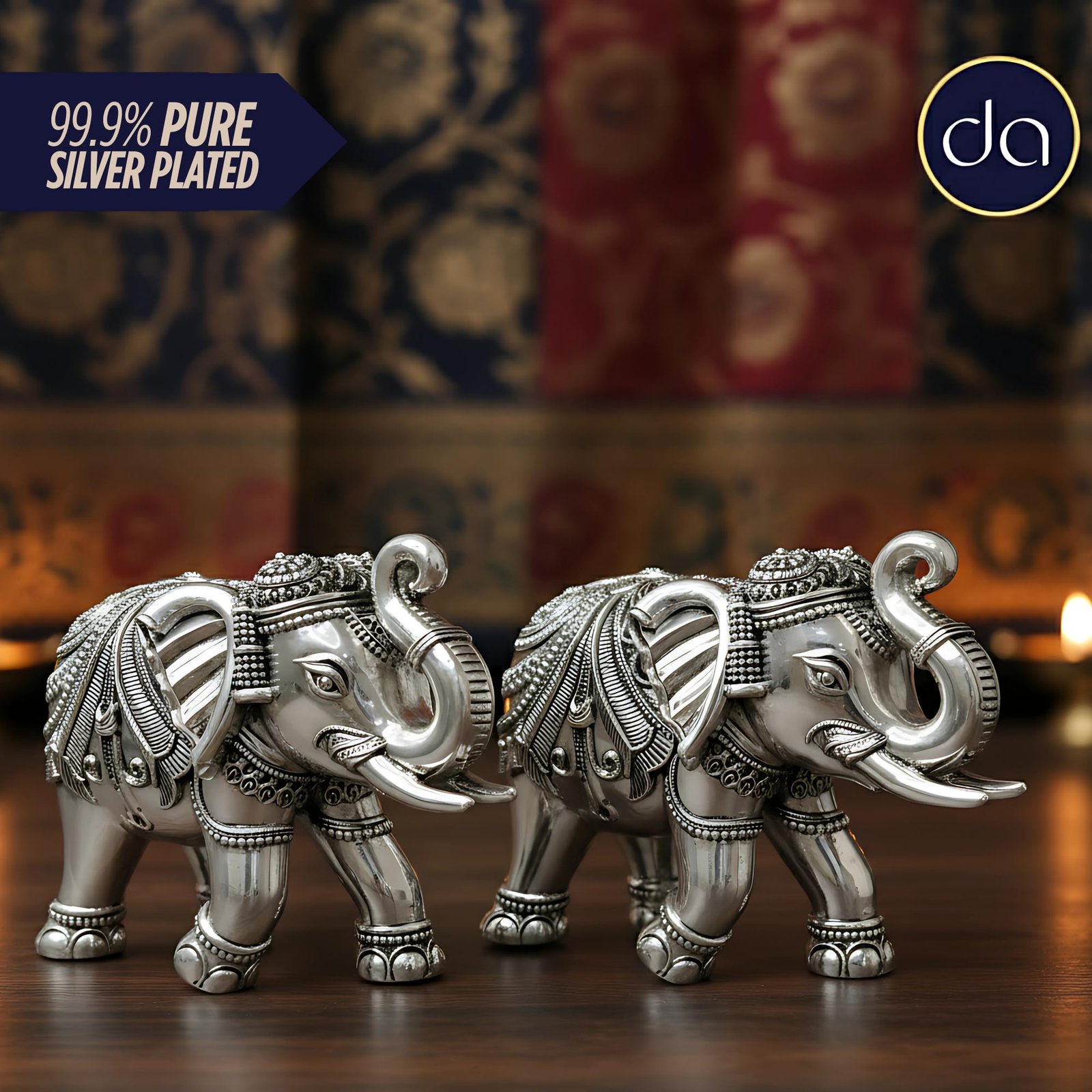 Dev Aastha 999 Pure Silver Plated Elephant Idol Pack of 2 | 2 Inch Vastu & Good Luck Showpiece for Home Decor, Mandir & Pooja Room | Auspicious Gifting Choice - Image 3