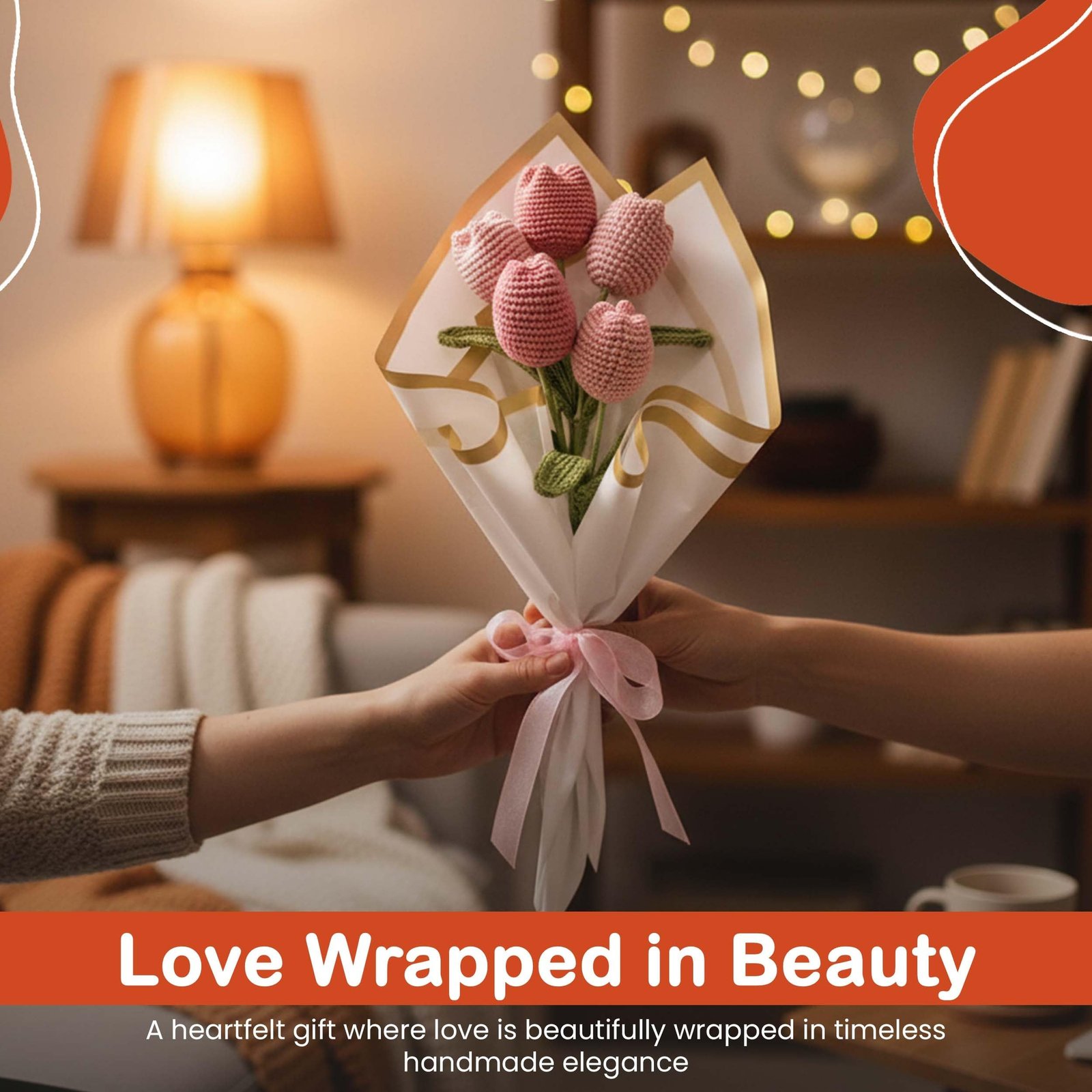 Happy Threads Charming Tulips Crochet Flower Bouquet (5 Pcs) - Rose Pink & Light Pink | Handmade Crochet Flower Bouquet Gift for Men & Women | Eco-Friendly Artificial Flowers for Home & Office Decor - Image 5