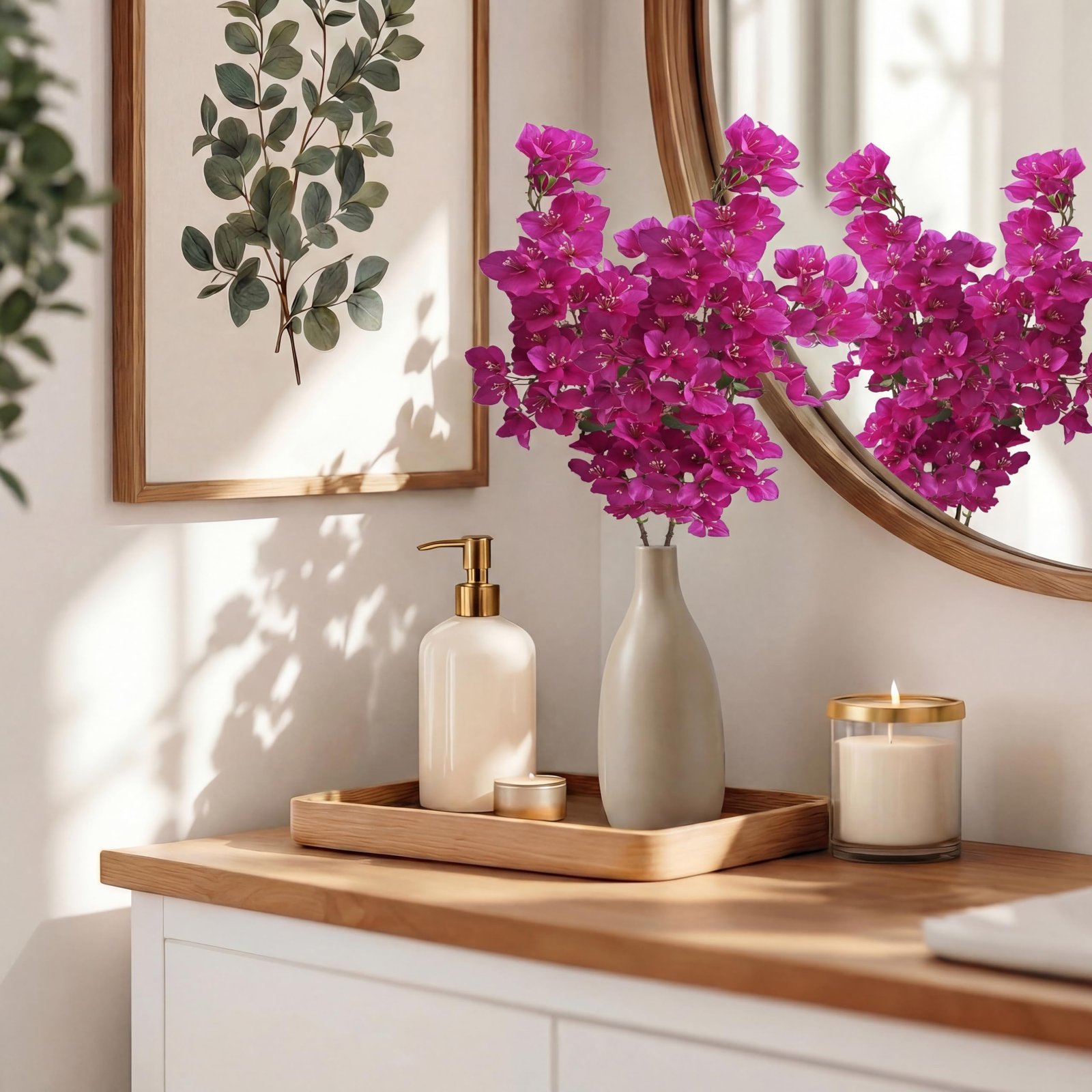Decor & More 2 PCS Artificial Flowers Bunch – Realistic Silk Bougainvillea Long Stem Artificial Flower Bunch Without Pot | Artificial Flower for Decoration | (Without Pot)