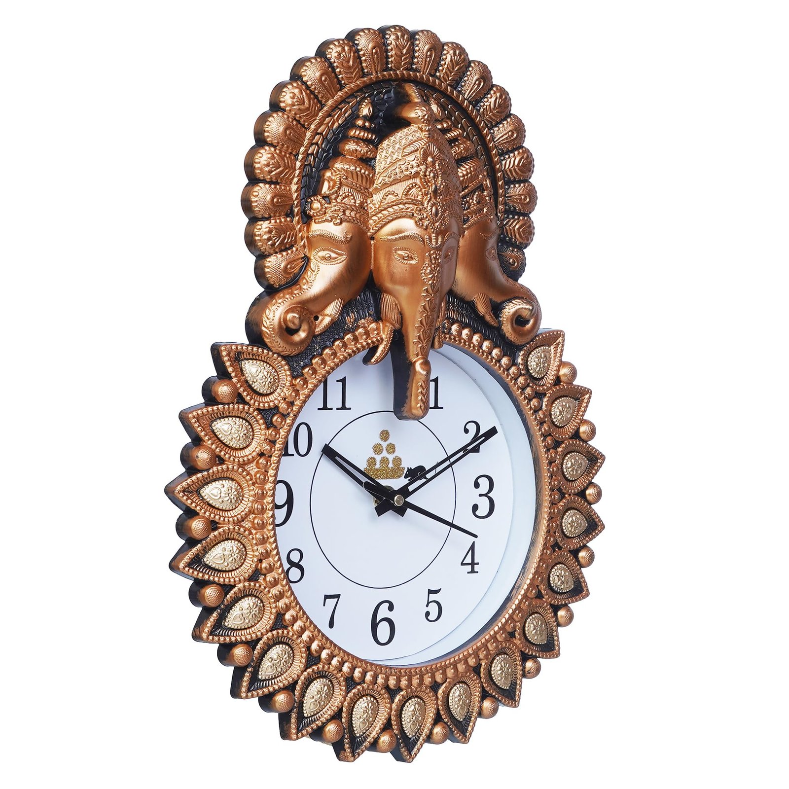 Webelkart Premium Plastic Designer Stones Ganesha Wall Clock for Home and Office Decor| Wall Clock for Living Room|(Copper, 13.38" Inch) - Analog - Image 6
