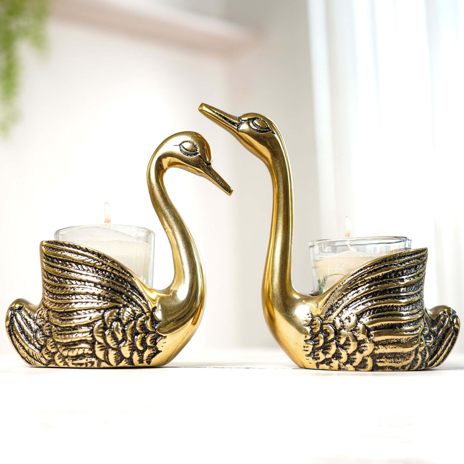 BEHOMA Pair of Swan Candle Holder with Giftbox for Home Decor, Gold - Image 8