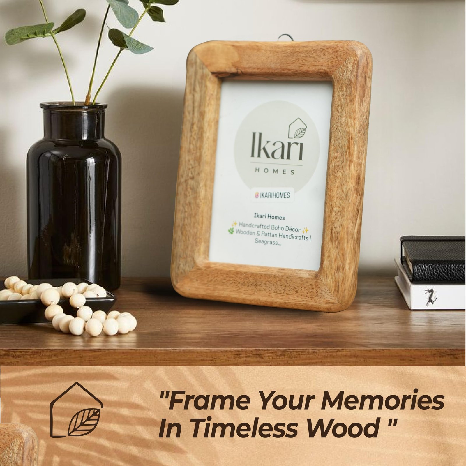Ikari Homes Wooden Rectangular Photo Frame,Handcrafted Boho Design, Antique Finish,Set With High Definition Glass,Photo Frames For Table & Wall Mount,Home & Office Decor - 5 X 7 Inches - Image 6