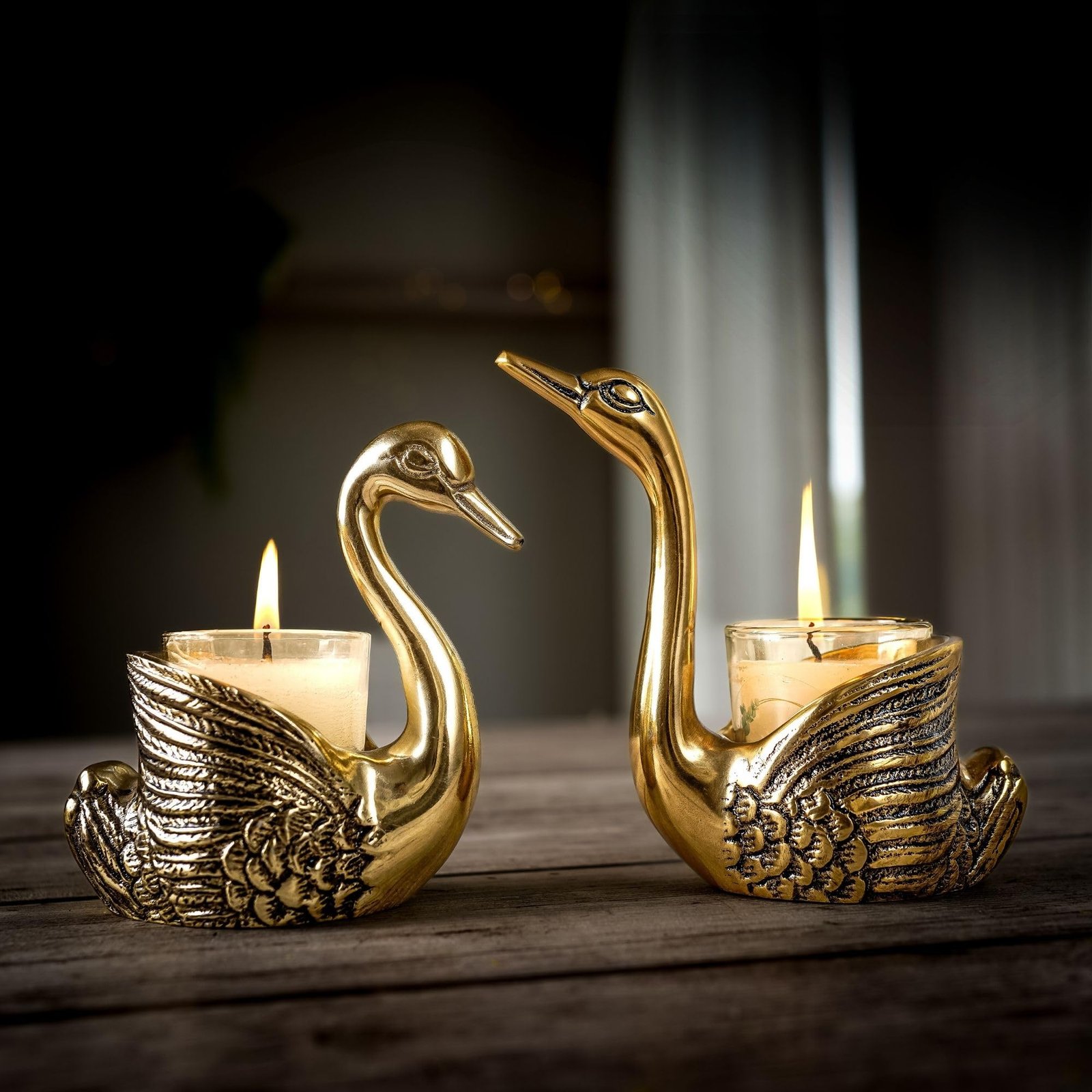 BEHOMA Pair of Swan Candle Holder with Giftbox for Home Decor, Gold - Image 7