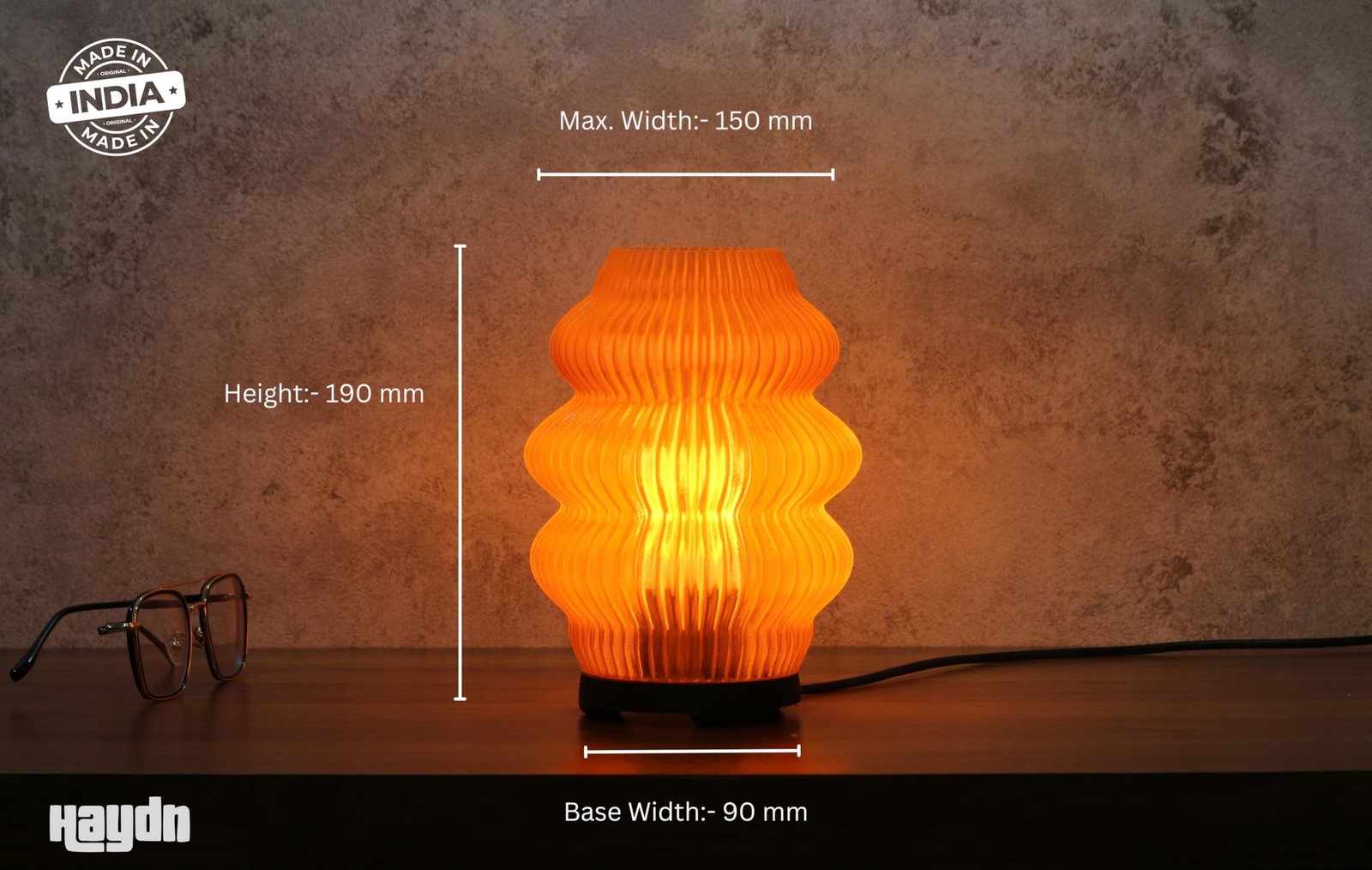 Haydn Clear Orange LED Ambient Table Lamp for Bedroom & Living Room – Warm Glow Bedside Night Lamp, Decorative Study Desk Lamp, Modern Home Décor Lighting (LED Bulb Included) - Image 6