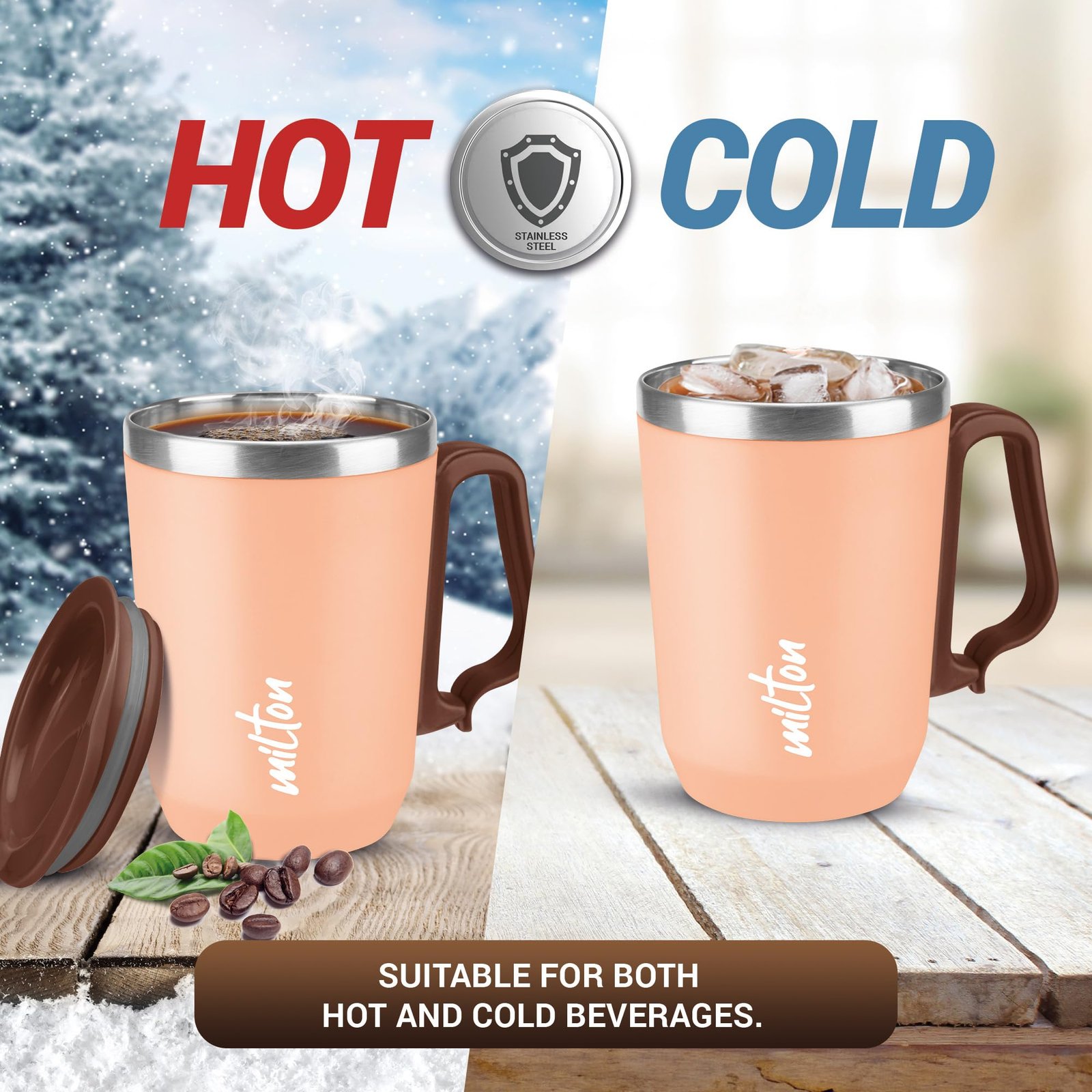 MILTON Cool Touch Coastal Coffee Mug 350 Double Walled 300 ml Inner Stainless Steel Tea Mug and Lid, Coffee Mug Travel Tea Cup, Black Coffee, Single, Peach - Image 4