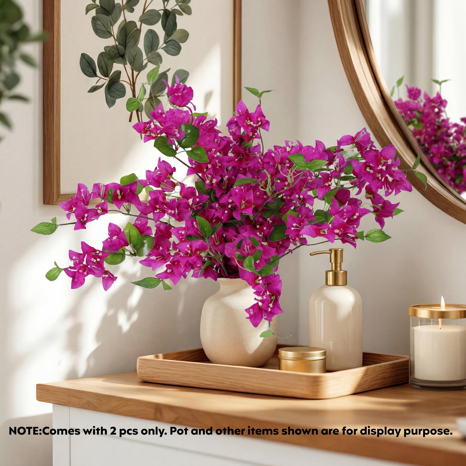 Decor & More 2 PCS Artificial Flowers Bunch – Realistic Silk Bougainvillea Long Stem Artificial Flower Bunch Without Pot | Artificial Flower for Decoration | (Without Pot) - Image 4