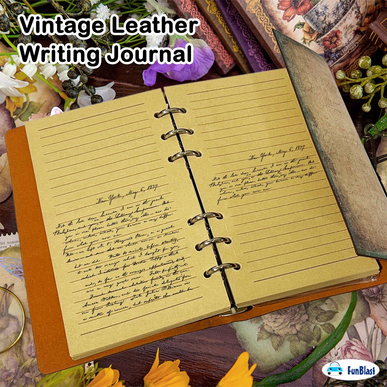 FunBlast Retro Vintage Leather Writing Journal Notebook, European Style Spiral Bound Loose-leaf Refillable Daily Sketchbook Diary Traveler with Blank Inserts and Zipper Pocket, L 18.5 x W 13.0 CM (Butterfly) - Image 7