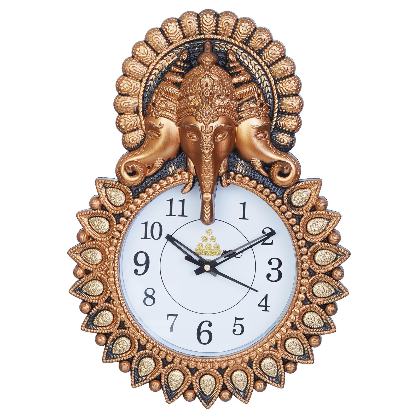 Webelkart Premium Plastic Designer Stones Ganesha Wall Clock for Home and Office Decor| Wall Clock for Living Room|(Copper, 13.38" Inch) - Analog - Image 5