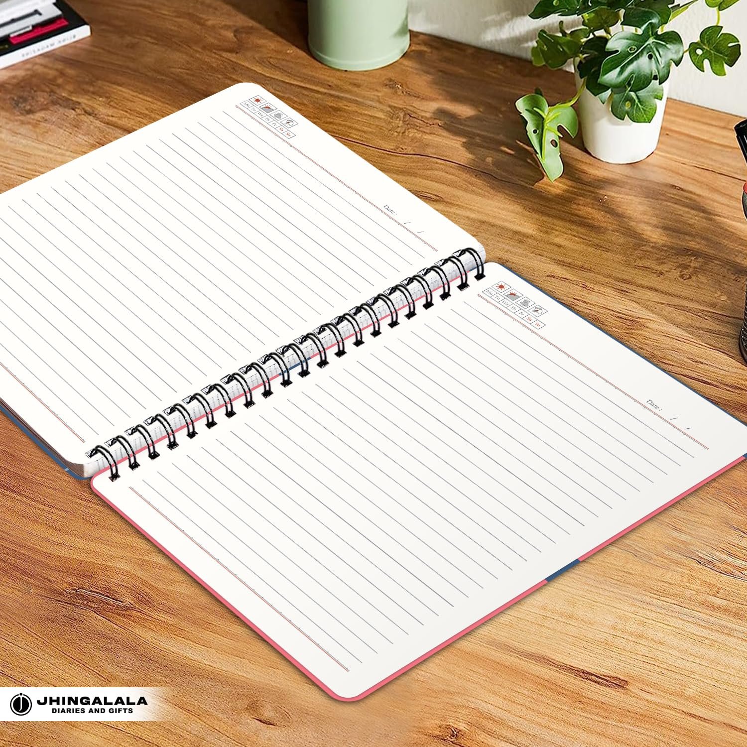 Jhingalala Diaries - A5 Hardbound Wiro Notebook Diary with Floral Theme Based Dangler I Spiral Notebook With Planner and Calendar 2024 I 160 Undated Ruled Pages - Image 3