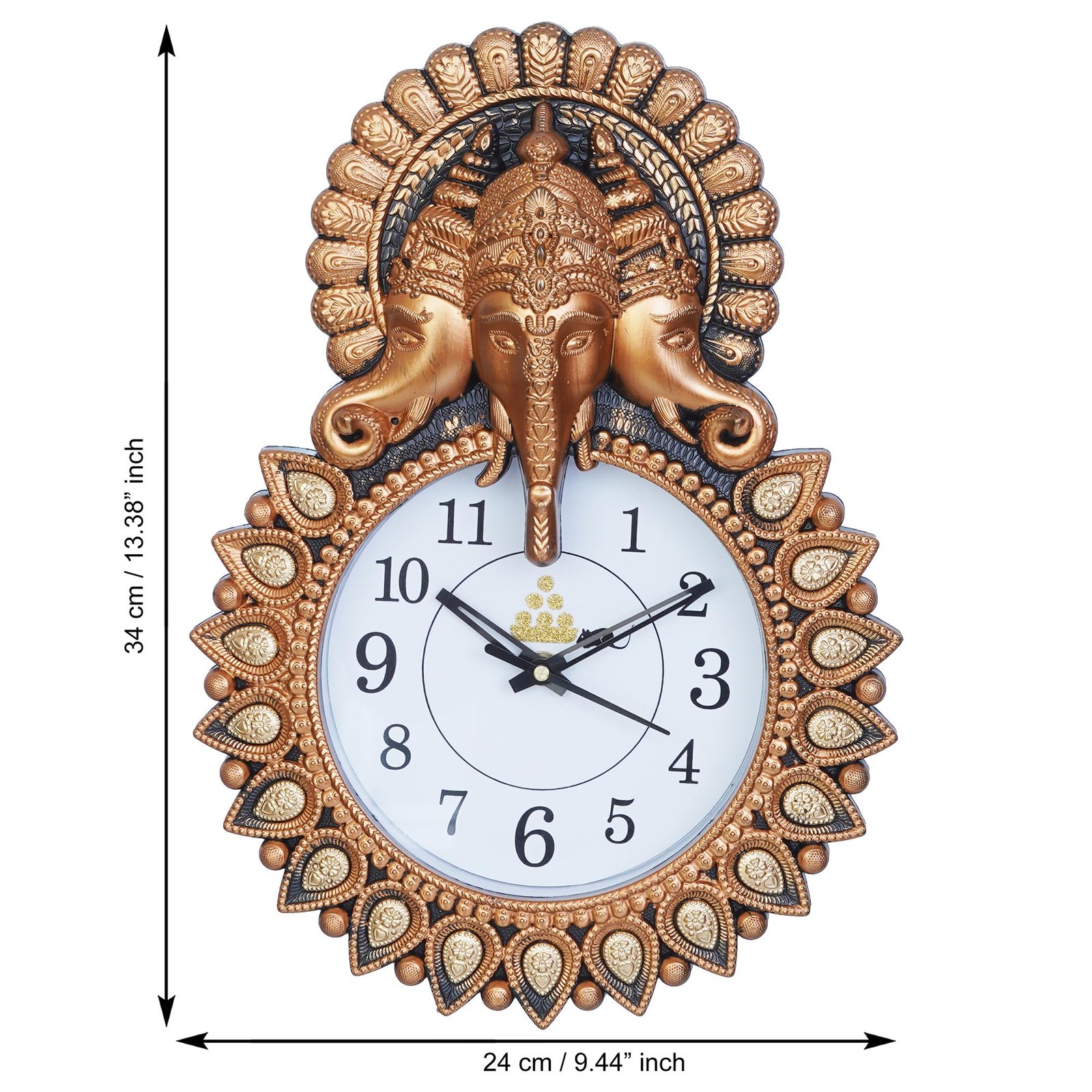 Webelkart Premium Plastic Designer Stones Ganesha Wall Clock for Home and Office Decor| Wall Clock for Living Room|(Copper, 13.38" Inch) - Analog - Image 3
