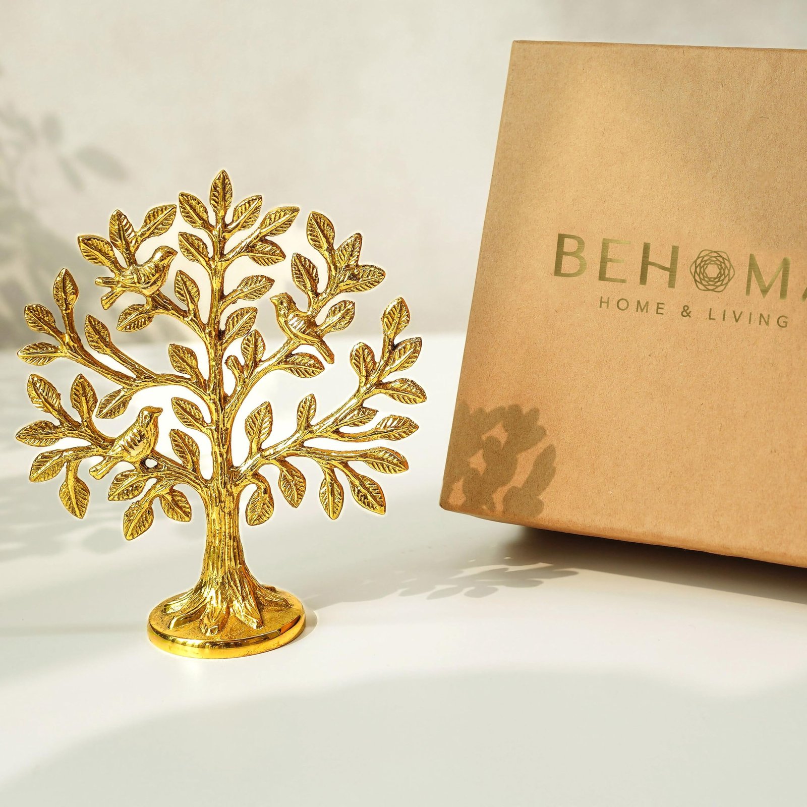 BEHOMA 100% Pure Brass (6 inch) Kalpvriksh Tree with Birds | Good Luck Gift