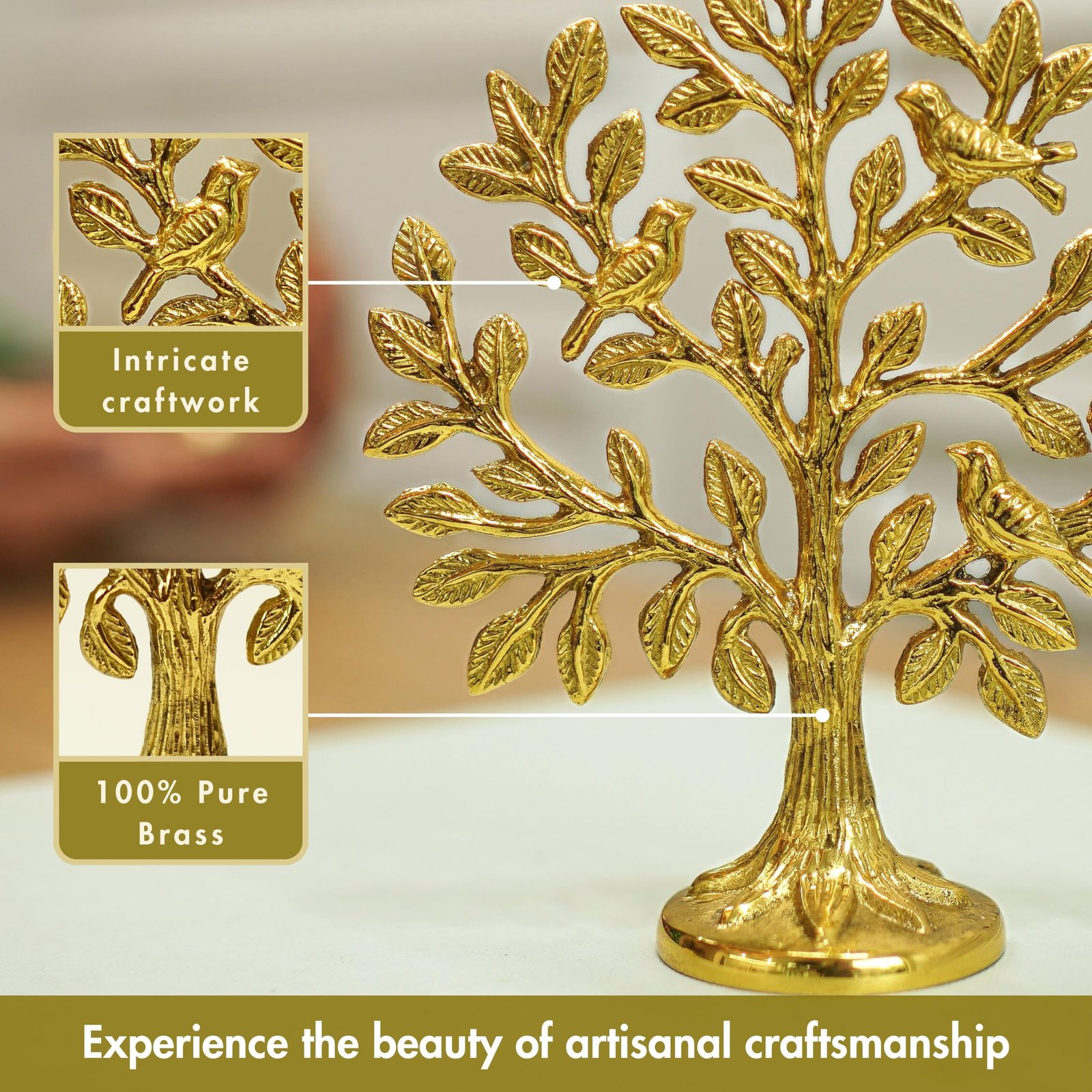 BEHOMA 100% Pure Brass (6 inch) Kalpvriksh Tree with Birds | Good Luck Gift - Image 6